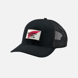 Red Wing Embroidered Logo Mesh Ball Cap in Black | OVGSBE-728