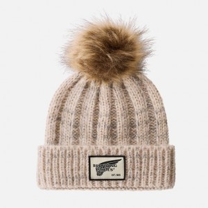 Red Wing Knit Pom Beanie Hat in Cream | YSCMWF-409